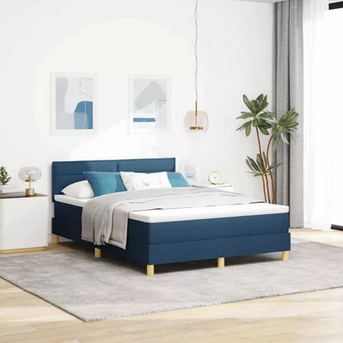 vidaXL LED Box Spring Ágy párnával fejtámlával Kék 140 x 200 cm szövet