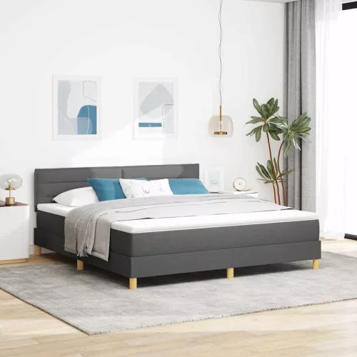 vidaXL LED Box Spring Ágy matracmal Sötétszürke 180 x 200 cm szövet