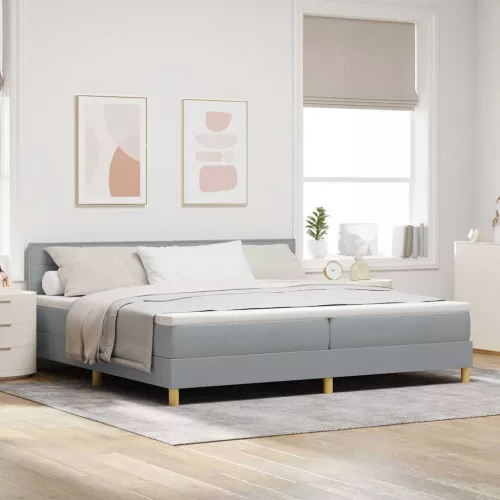 vidaXL LED Box Spring Ágy matracmal Világosszürke 200 x 200 cm szövet