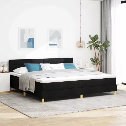 vidaXL LED Box Spring Ágy LED szalagokkal Fekete 200 x 200 cm szövet