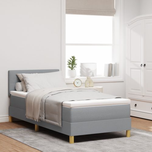 Box Spring Ágy Mattal & LED Világosszürke 90x200 cm Szövet