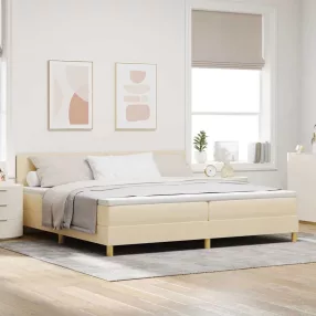   vidaXL LED Box Spring Ágy párnával Krém 200 x 200 cm szövet
