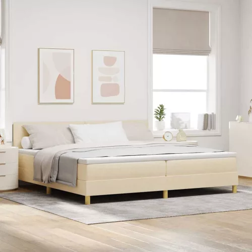 vidaXL LED Box Spring Ágy párnával Krém 200 x 200 cm szövet