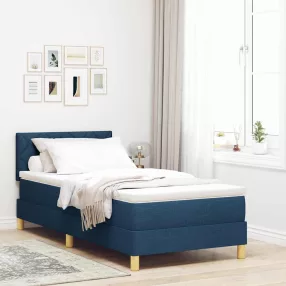   vidaXL LED Box Spring Ágy párnával fejtámlával Kék 90 x 190 cm szövet