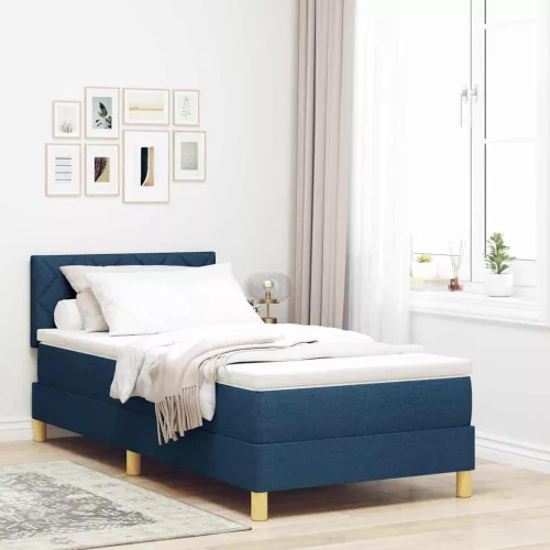 vidaXL LED Box Spring Ágy párnával fejtámlával Kék 90 x 190 cm szövet