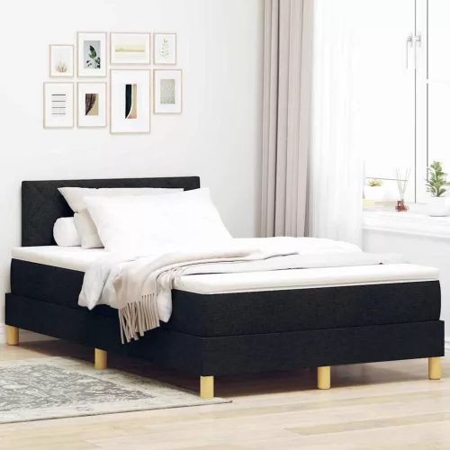 vidaXL LED Box Spring Ágy párnával Fekete 120 x 190 cm szövet