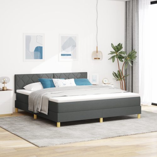 Boxspring ágy matraccal & LED sötétszürke 180x200 cm szövet