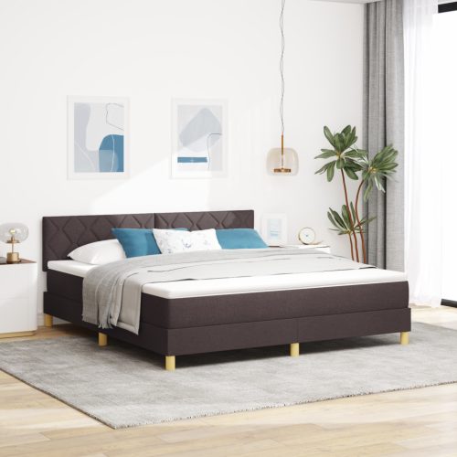 Box Spring Ágy Matrac és LED Sötétbarna 180x200 cm Szövet