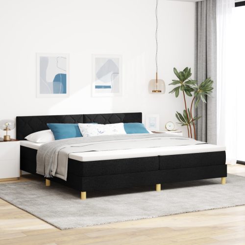 Boxspring ágy matraccal és LED világítással, fekete, 200x200 cm, szövet