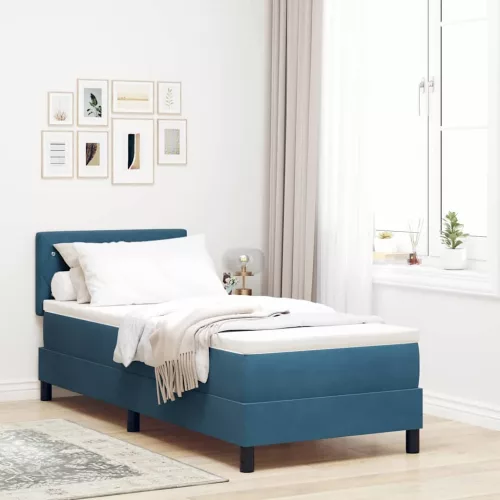 vidaXL LED Box Spring Ágy matracmal Sötét kék 80 x 200 cm Bársony