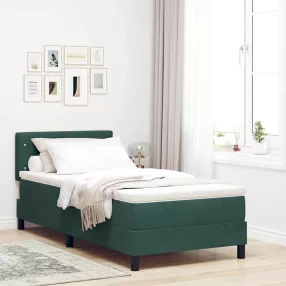   LED Box Spring Ágy matracmal Sötétzöld 90 x 190 cm Bársony