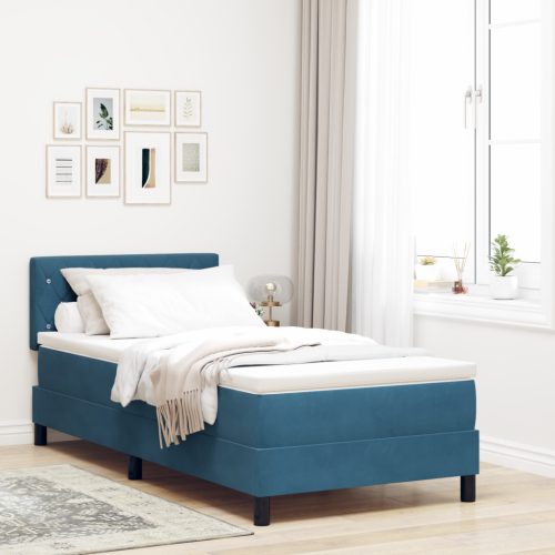 Boxspring Ágy Mattal & LED Sötétkék 100x200 cm Bársony