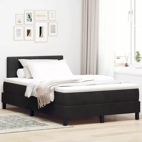 vidaXL LED Box Spring Ágy matracmal leddel Fekete 120 x 190 cm Bársony