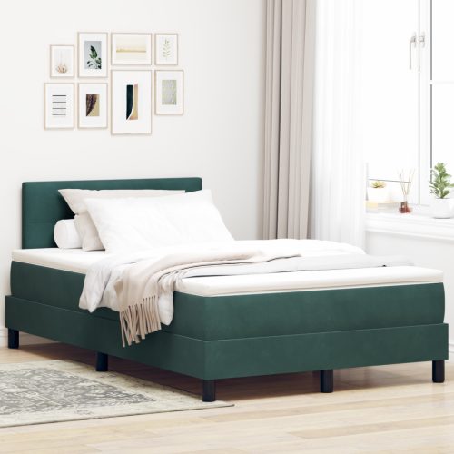 Boxspring ágymatraccal és LED világítással, sötétzöld, 120x200 cm, bársonyos