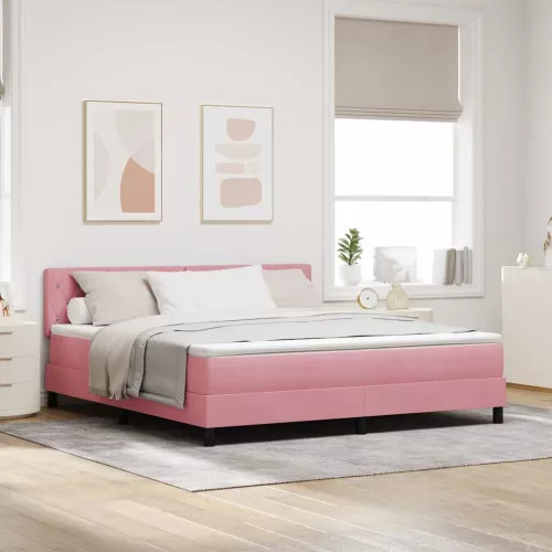 vidaXL LED Box Spring Ágy matracmal Rózsaszín 180 x 200 cm Bársony