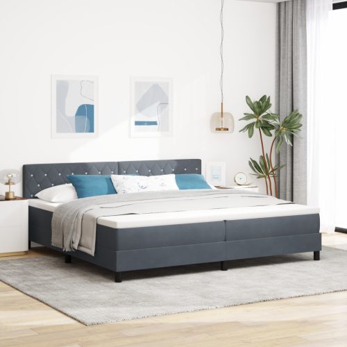 Boxspring Ágy Mattal és LED Világítással Sötét Szürke 200x200 cm Bársony