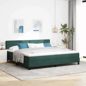   vidaXL LED Box Spring Ágy matracmal Sötétzöld 200 x 200 cm Bársony