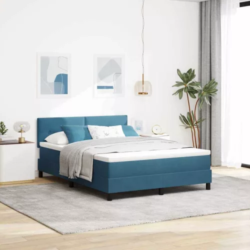 vidaXL LED Box Spring Ágy matracmal Sötét kék 160 x 200 cm Bársony