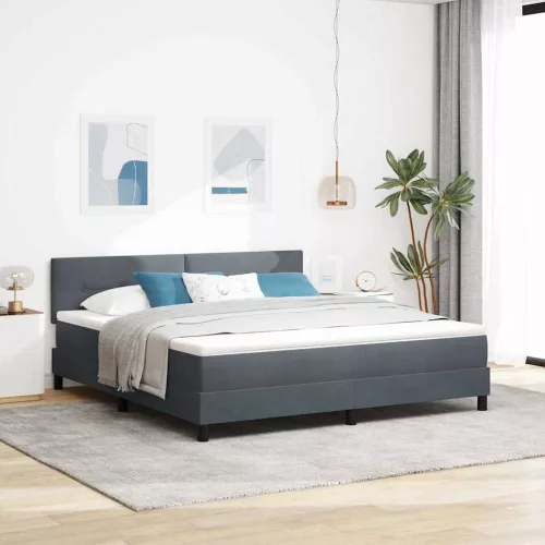 vidaXL LED Box Spring Ágy matracmal Sötétszürke 180 x 200 cm Bársony