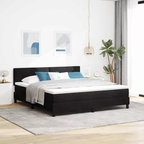 vidaXL LED Box Spring Ágy matracmal leddel Fekete 180 x 200 cm Bársony