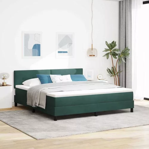 vidaXL LED Box Spring Ágy matracmal Sötétzöld 180 x 200 cm Bársony