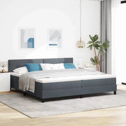 vidaXL LED Box Spring Ágy matracmal Sötétszürke 200 x 200 cm Bársony