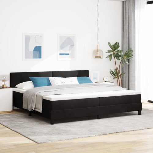 Box Spring Ágy Mattal & LED Fekete 200x200 cm Bársony