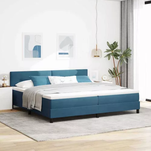 vidaXL LED Box Spring Ágy matracmal Sötét kék 200 x 200 cm Bársony