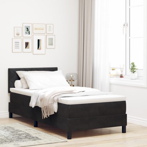 Boxspring ágy matraccal és LED világítással Fekete 90x190 cm Bársony