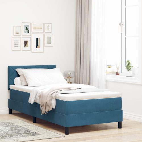 Boxspring Ágy Matraccal & LED sötétkék 100x200 cm bársony