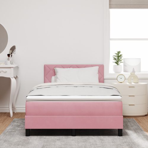 Boxspring Ágy Matrac & LED Rózsaszín 120x190 cm Bársony