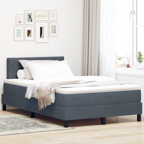 Boxspring Ágy Matrac+LED Sötétszürke 120x200 cm Bársony