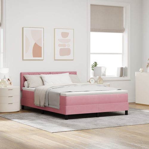 Boxspring Ágy Mattal & LED Rózsaszín 160x200 cm Bársony