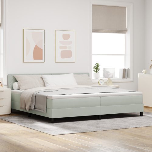 Boxspring Ágy Matrac & LED Fény Szürke 200x200 cm Bársony