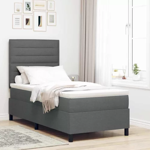 vidaXL Boxrugós ágy matracmal leddel Sötétszürke 80 x 200 cm szövet