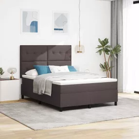   vidaXL Boxrugós ágy matracmal leddel sötétbarna 140 x 190 cm szövet