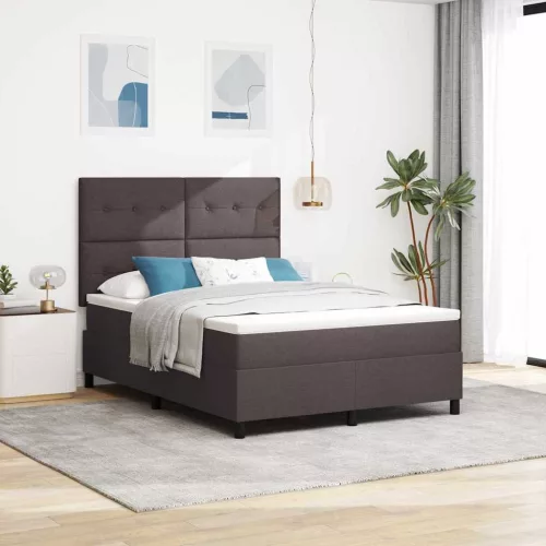 vidaXL Boxrugós ágy matracmal leddel sötétbarna 140 x 190 cm szövet
