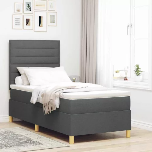 vidaXL LED Box Spring Ágy matracmal Sötétszürke 80 x 200 cm szövet