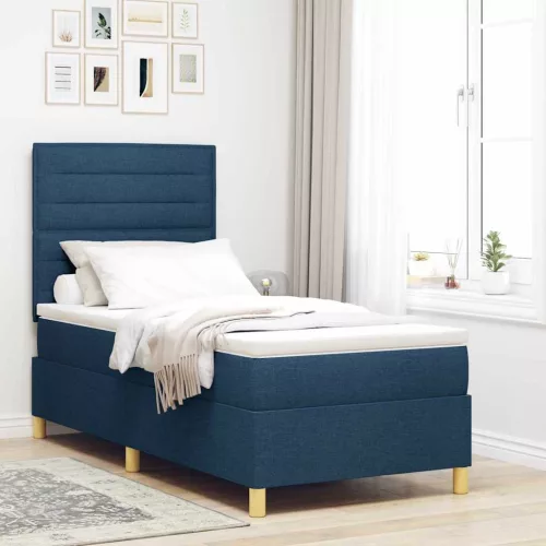 vidaXL LED Box Spring Ágy matracmal fejtámlával Kék 80 x 200 cm szövet