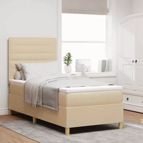 LED Box Spring Ágy matracmal Krém 90 x 190 cm szövet
