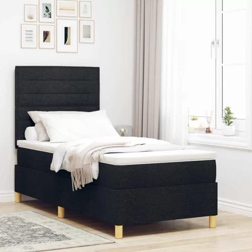 vidaXL LED Box Spring Ágy matracmal Fekete 100 x 200 cm szövet