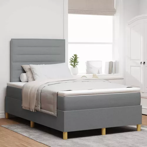 vidaXL LED Box Spring Ágy matracmal Világosszürke 120 x 190 cm szövet