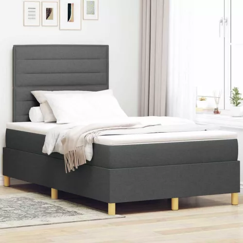 vidaXL LED Box Spring Ágy matracmal Sötétszürke 120 x 200 cm szövet
