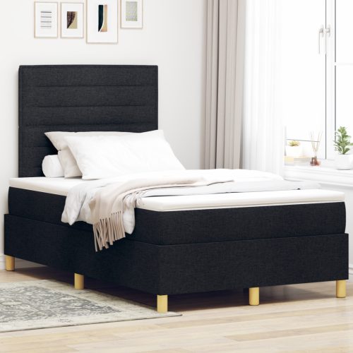 Box Spring Ágy ágybetéttel és LED fekete 120x200 cm szövet