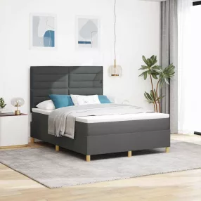   vidaXL LED Box Spring Ágy matracmal Sötétszürke 140 x 190 cm szövet