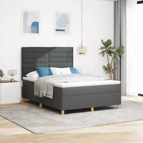 vidaXL LED Box Spring Ágy matracmal Sötétszürke 140 x 190 cm szövet