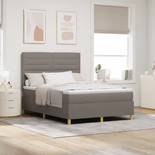 vidaXL LED Box Spring Ágy matracmal Tópszínű 140 x 200 cm szövet