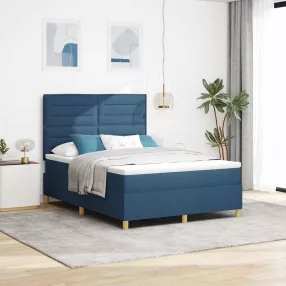  vidaXL LED Box Spring Ágy matracmal Kék 140 x 200 cm szövet
