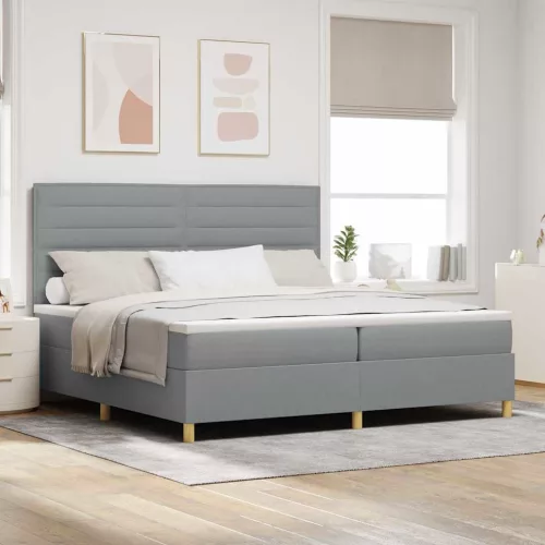 vidaXL LED Box Spring Ágy matracmal Világosszürke 200 x 200 cm szövet