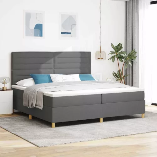 vidaXL LED Box Spring Ágy matracmal Sötétszürke 200 x 200 cm szövet